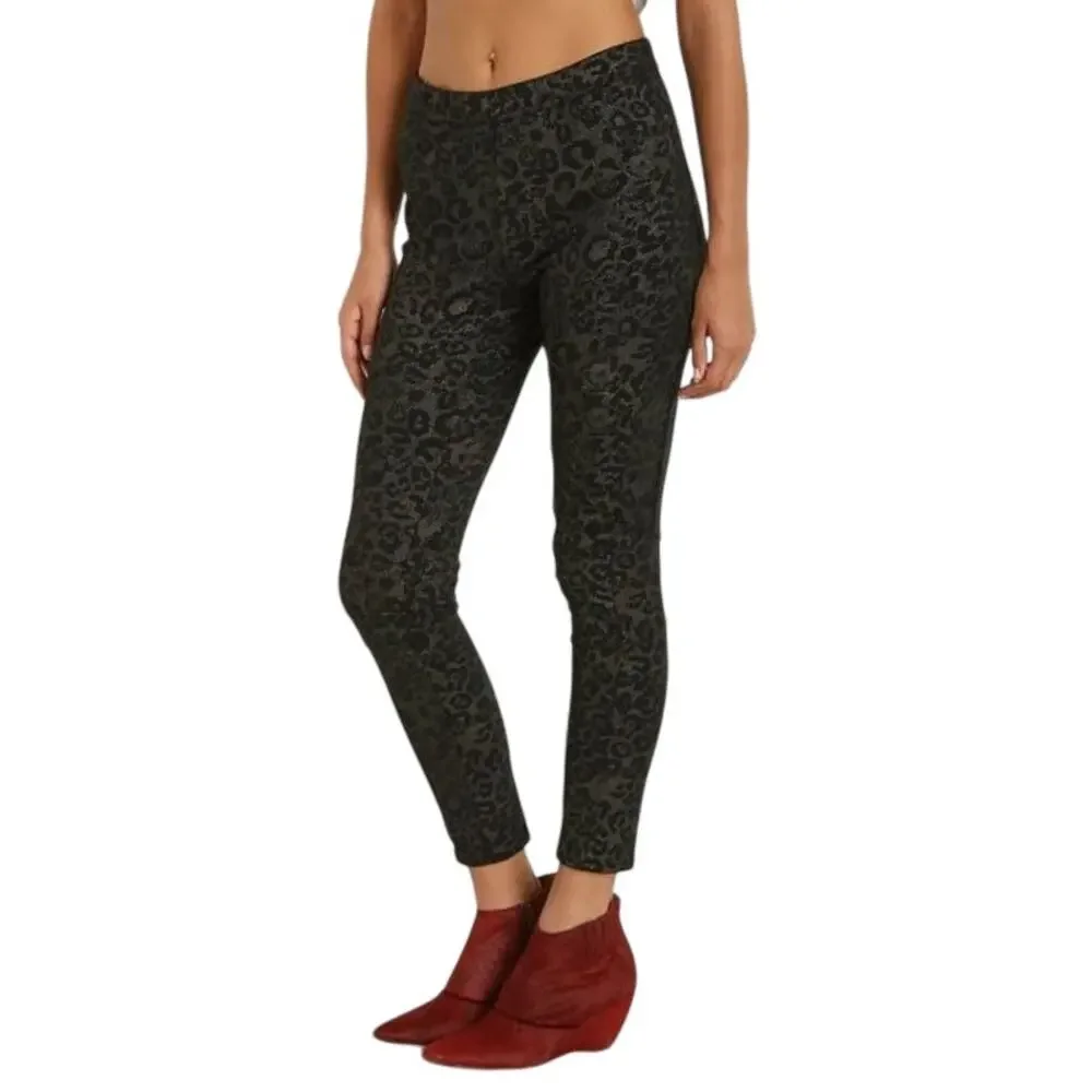Free People Stretch Ponte Leopard Leggings Antique Gold Black Small